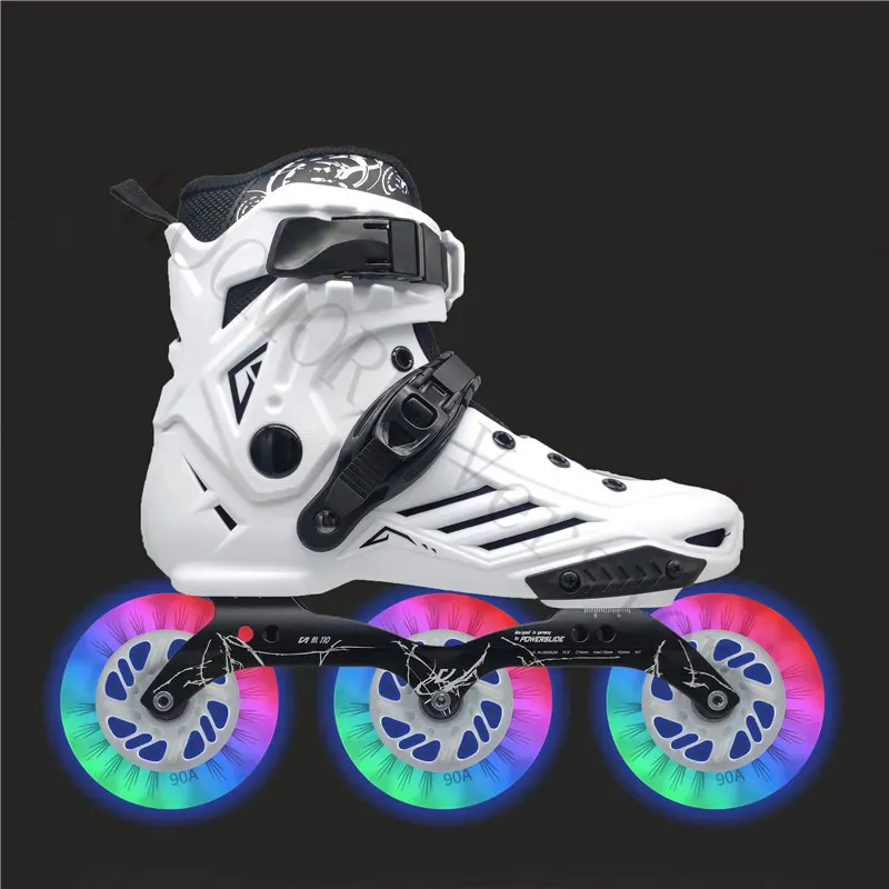 Patins à roulettes en ligne Ptines de patinage sur route de rue avec roues brillantes LED de 110 mm pour jeunes garçons et filles, baskets de vitesse NOIR BLANC 3X110 231122