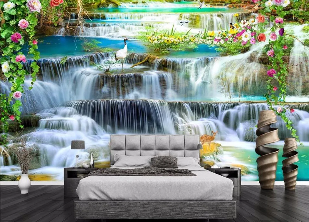 Tapety niestandardowe 3D Tapeta Po Waterfall Flowing Water Park Krajobraz Malowanie ściany tła