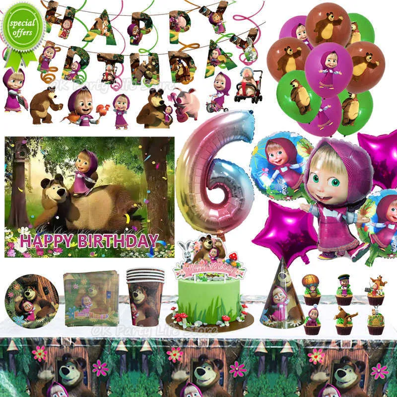 Neue Mädchen und Bär Thema Geburtstagsfeier Dekorationen Cartoon Party Supplies Luftballons Einweggeschirr Sets für Kinder Mädchen Geschenk Tasse