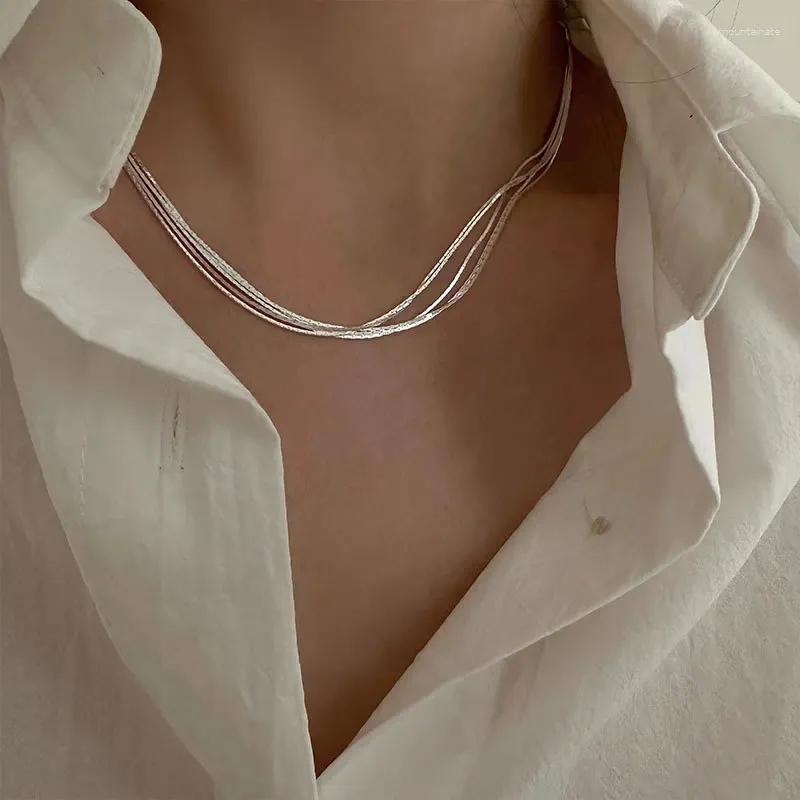 Kettingen 925 sterling zilver geometrische prachtige eenvoudige meerlaagse ketting choker ketting dames meisjes Koreaanse sieraden verjaardagsfeestje cadeau