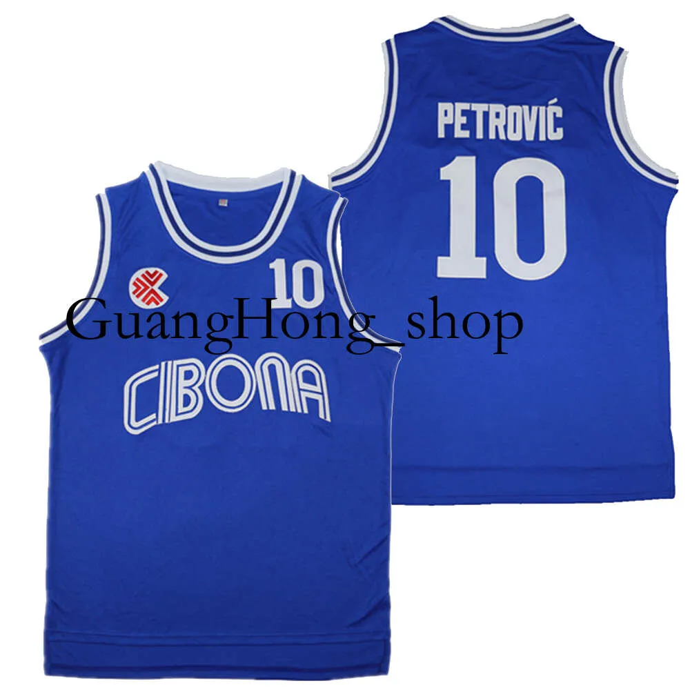 GH 10 Drazen Petrovic Cibona Zagreb CollegeバスケットボールジャージーブルーサイズS-XXL