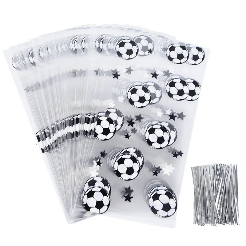 Present Wrap Soccer Påsar behandla godisplastkaka för gästs födelsedagsfotboll Temapest gynnar väska med twist slips 230422