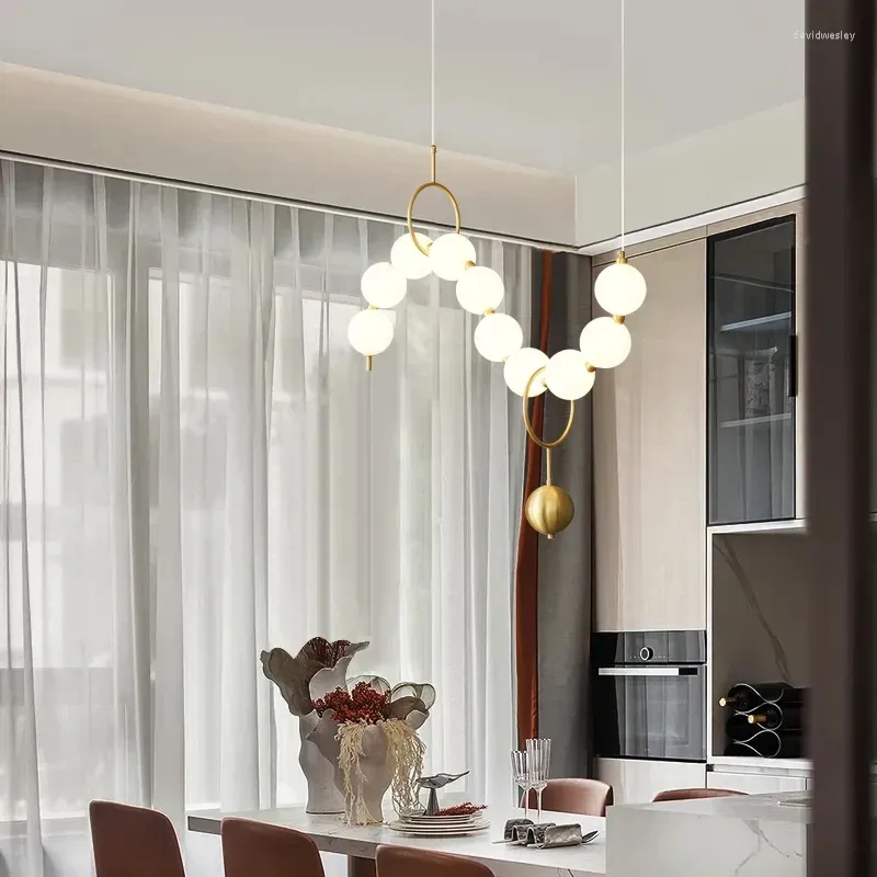 Kroonluchters Moderne Hanglamp Witte Parel Woonkamer Minimalistische Designer Bartafel Strip Achtergrond Muur Nachtkastje Magic Bean