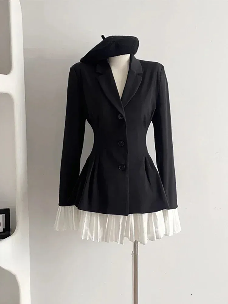 Grundläggande casual klänningar kvinnor formella blazer lapel krage höst vinterkontor lady koreansk lapptäcke kontrast färg ytterkläder enkel breasted kostym jacka 231123