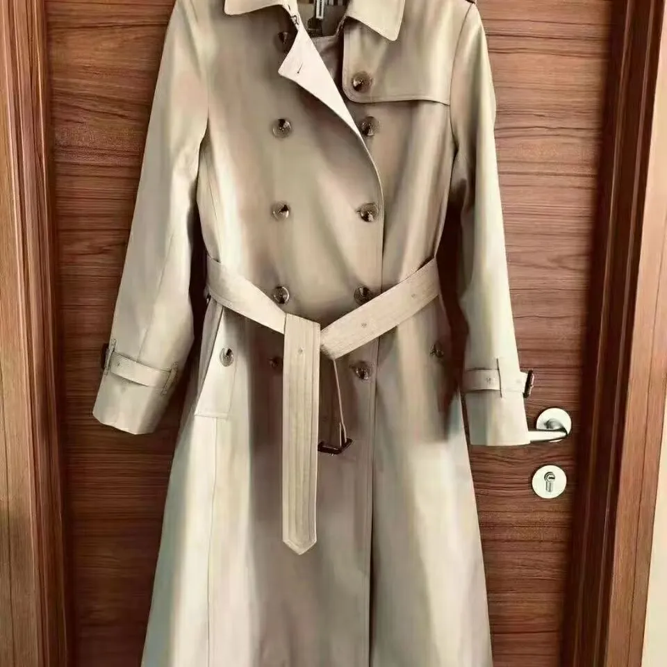 Con logo Trench-lungo-lungo di British Style per le donne nuove donne primaverili e doppi abbottini autunnali over coat long plus size s-4xl