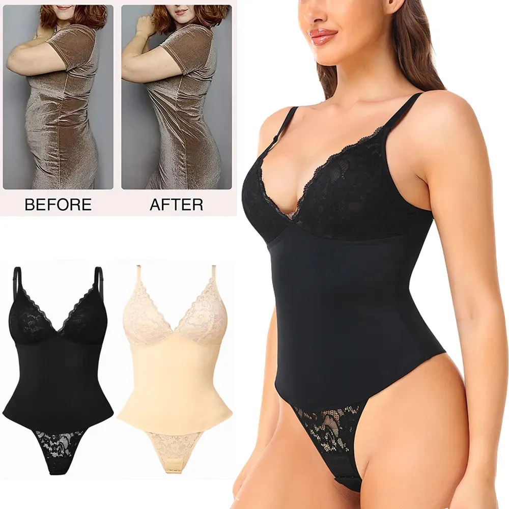 Vita pancia Shaper Donna Body in pizzo Shapewear Backless Body Shaper Butt Lifter Tummy Control Sexy scollo a V Canotta Lingerie Intimo dimagrante 231122