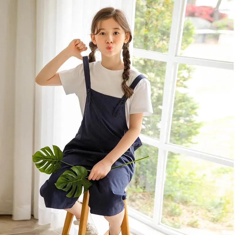 Clothing Sets Cotton Casual Girls Set Teen Kids Tops And Suspender Pants 2023 Summer Children Soft Baby Suit #6305