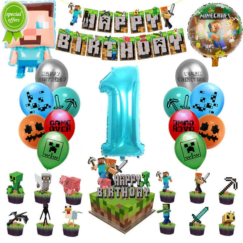 Ny 1SET Metalworker Pickcrafter Games Födelsedagsfestdekorationer Banner CakeTopper Filo Balloon för Kilds Baby Shower Supplies