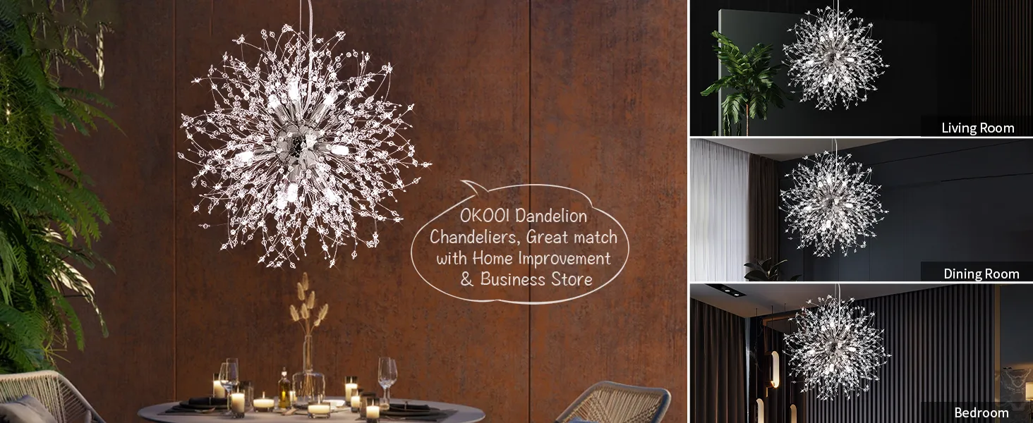Modern 8-Light Dandelion Firework Crystal Chandelier Ceiling Light ...