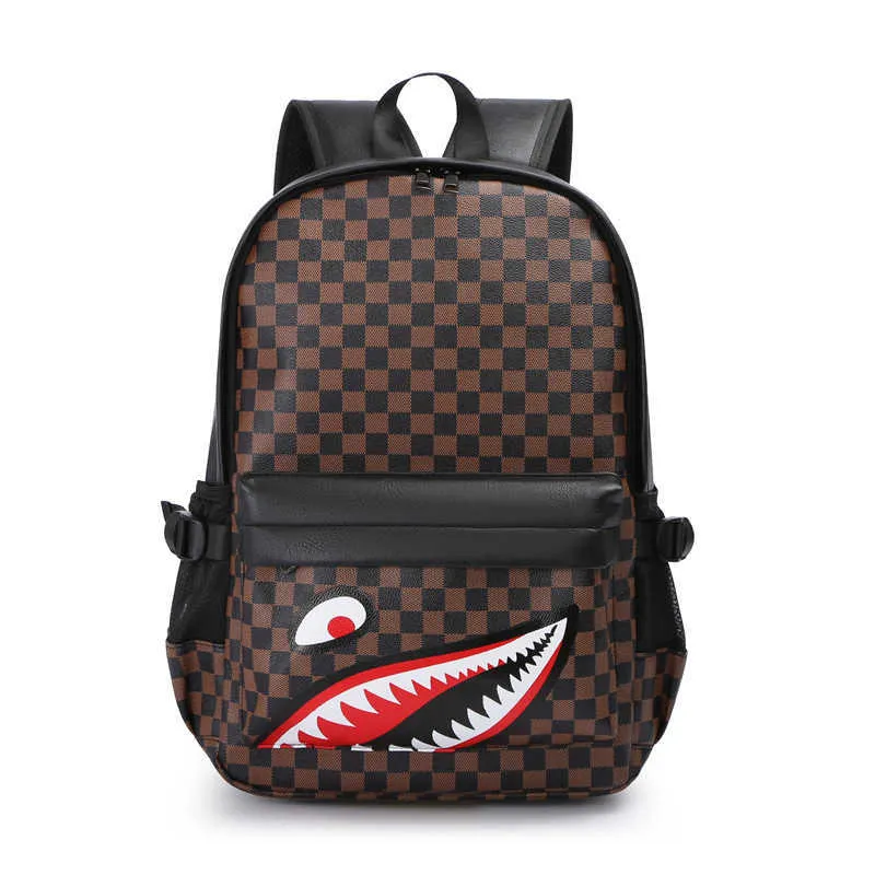 Venda quente designer-moda leopardo mochila sacos de dentes de tubarão mochila escolar poliéster designer mochila com bolso com zíper simples tudo em estoque