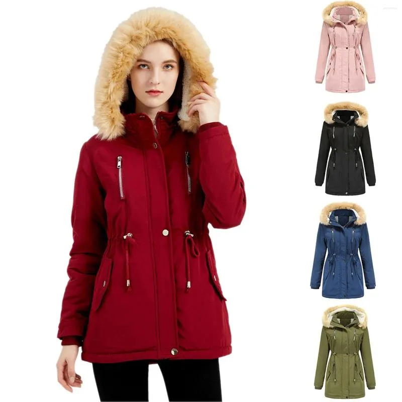 Trenchs de femmes manteaux d'hiver veste rembourrée avec col moelleux parcs lâches femmes imperméable capuche pour polaire