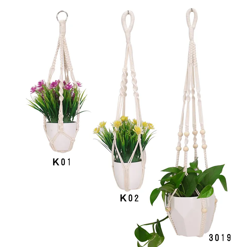 Apstaqeoo Appendiabiti in corda di cotone macramè con 2 ganci, cesto per fioriera, per interni ed esterni, balcone, giardino, decorazione per la casa (101 cm
