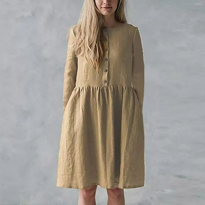Повседневные платья Винтажные женщины твердые мини -платье летнее мода кнопка три кватера.