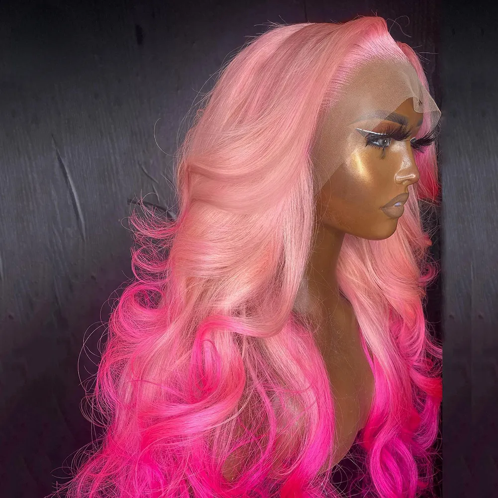 Perruque Pink full lace front wigs Transparent HD Lace Body Wave Wig natural hairline simulation human hair wigs for women