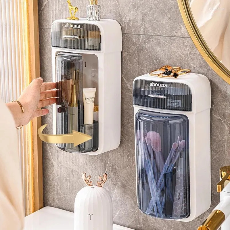 Boîtes de rangement, boîte à pinceaux de maquillage, toilettes murales sans poinçon, Rotation à 360 degrés, anti-poussière et étanche