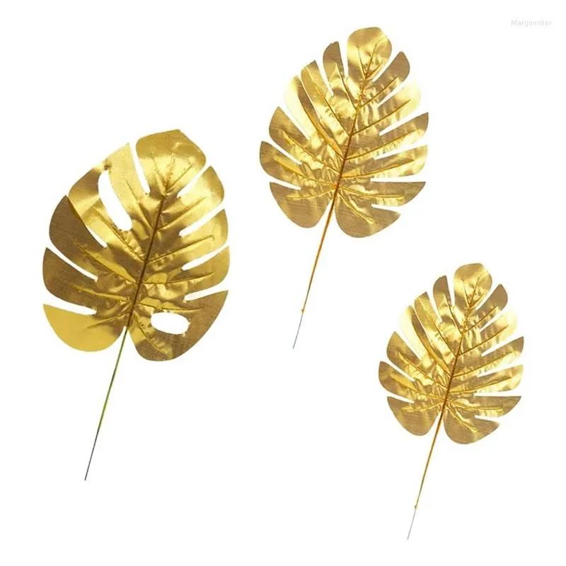 Decorative Flowers 30Pcs Artificial Plants Palm Leaves Gold Tropical Party Decorations Tree