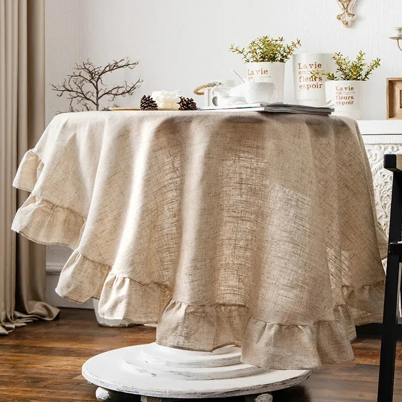 Table Runner French Romantic Simple Ruffle Tablecloth Cotton Linen Cover American Round Tea Literary Retro Party Decoration 231202