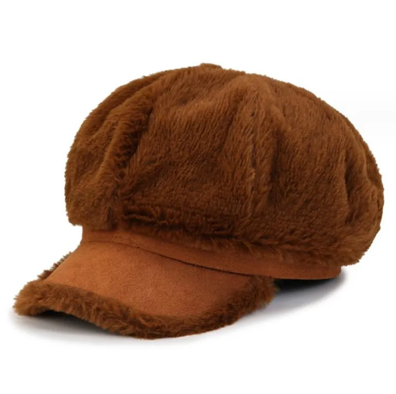 Outono e inverno temporadas feminino doce língua de pato de pelúcia chapéu à prova de vento e quente chapéu de estudante simples e versátil chapéu octogonal df325
