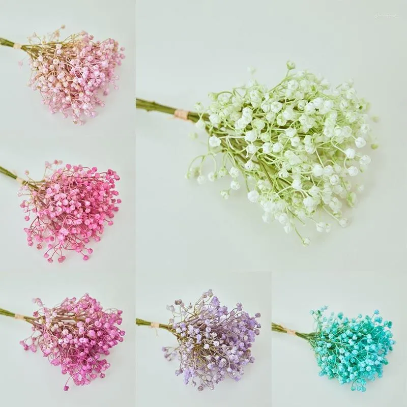 Dekoracyjne kwiaty Baby oddech sztuczny fałszywy gipsophila 6pcs/bukiety śluby dekoracje prawdziwe dotyk