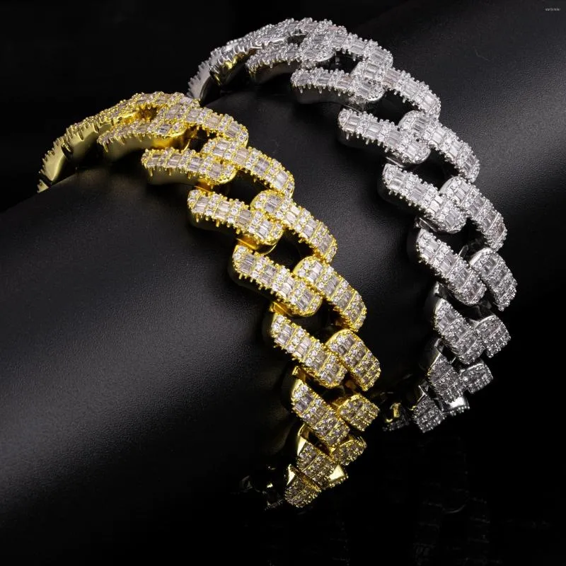 Braccialetti a maglie Catena cubana Miami da 17 mm CZ Micro Pave Square Box Lock Hip Hop da uomo placcato in oro