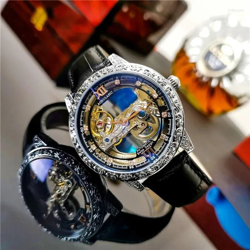 Relojes de pulsera AOKULASIC Reloj automático Hombres Impermeable Moda Negocio Mecánico Mens Top Brand Relogio Masculino De Luxo