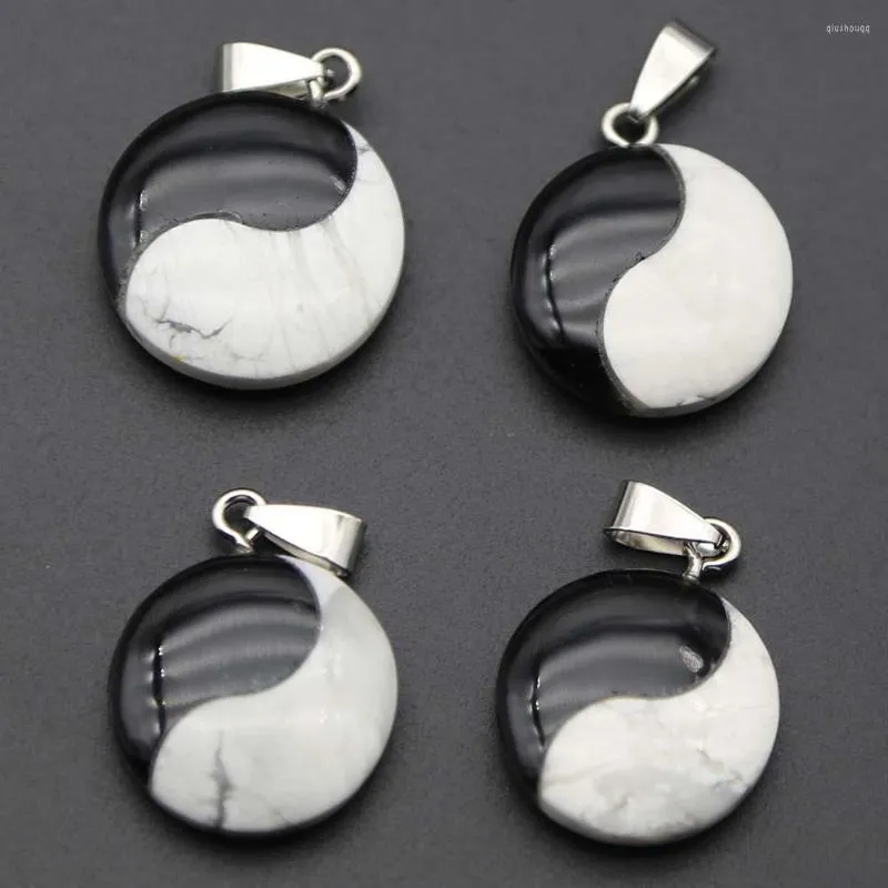 Hänge halsband tai chi åtta trigram yin yang halsband mode obsidian vit tall överföring skatt ping en smycken grossist 4 -stycken