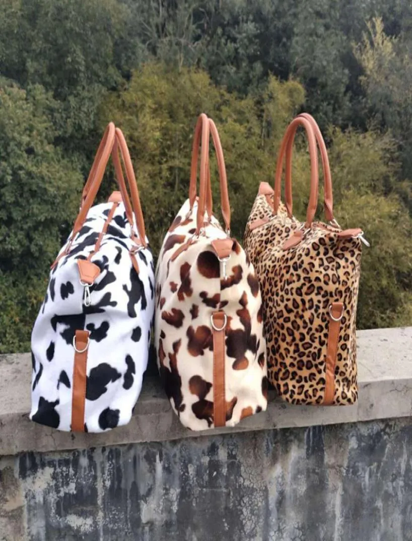 Leopard Cow Print Handbags Large Capacity Weekend Woman Travel Bags Women Sports Yoga Totes Storage Maternity Bags VTKY21579015504