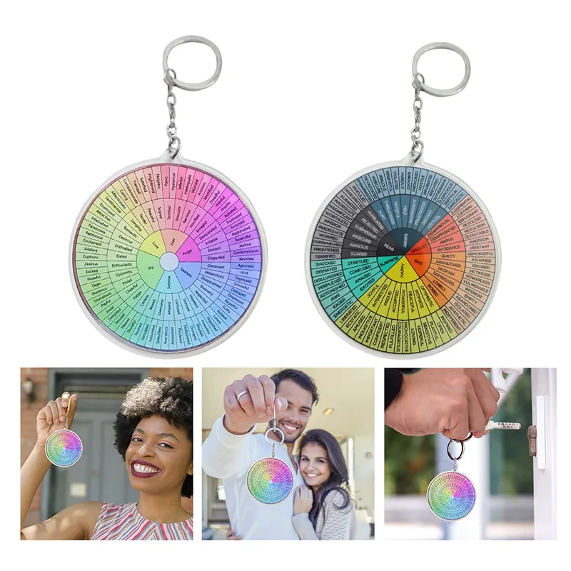 Porte-clés roue de sentiments, Double face, en acrylique coloré, pendentif décoratif pour bagages, vente en gros