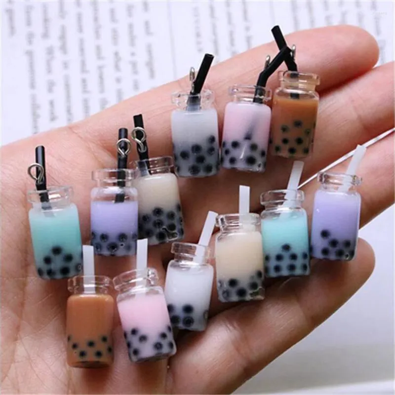 Charms 10pcs 28 10mm Cute Pearl Milk Tea Resin Bottle Pendant For Jewelry DIY Handmade Earrings Bracelet Necklace