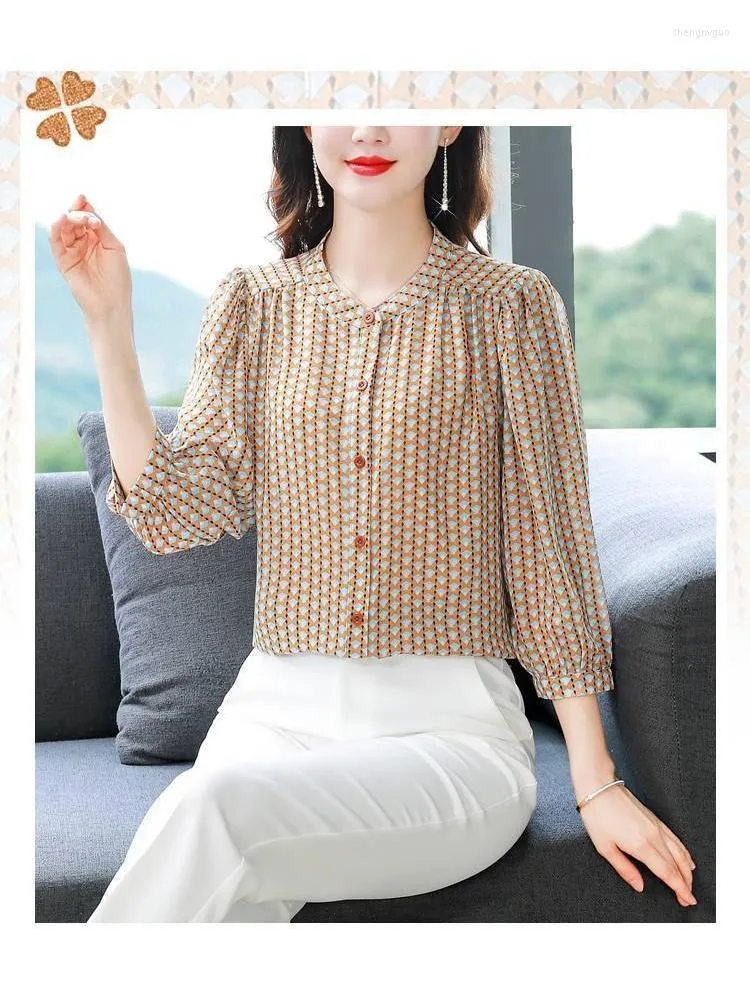 Blouses de femmes Femme Spring Summer Style Tops Lady Casual Half Sleve Stand Collar Geometric Modèle imprimé Blusas