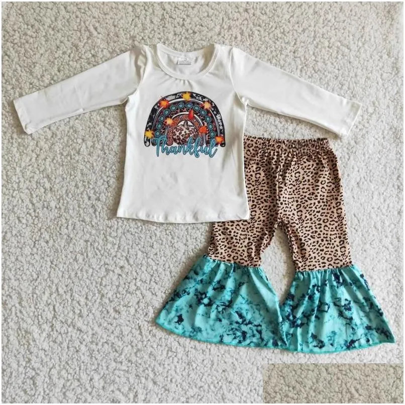 Set di abbigliamento 2023 Giorno del Ringraziamento Stile occidentale Thankf Tee Leopard Bell Bot Set per neonate Abiti firmati Drop Delivery Kids M Otkk8