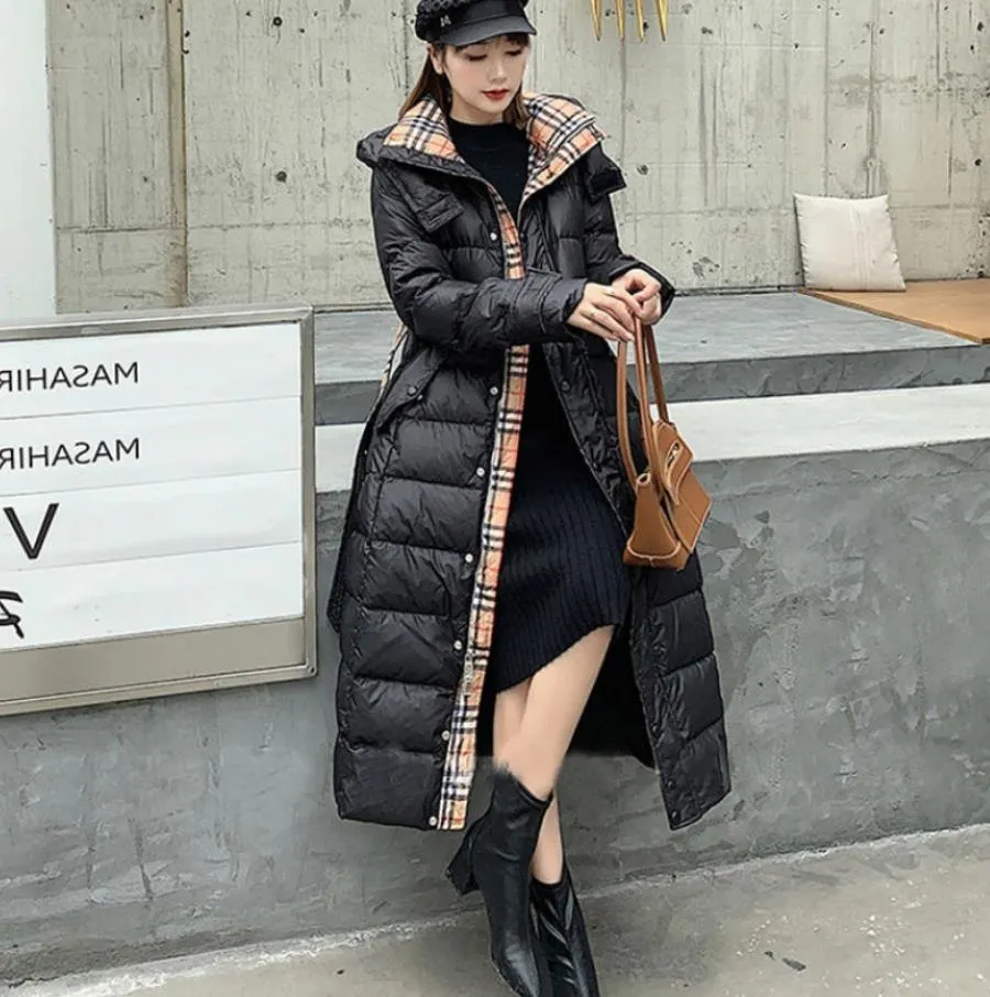 Knee length down jacket women's online