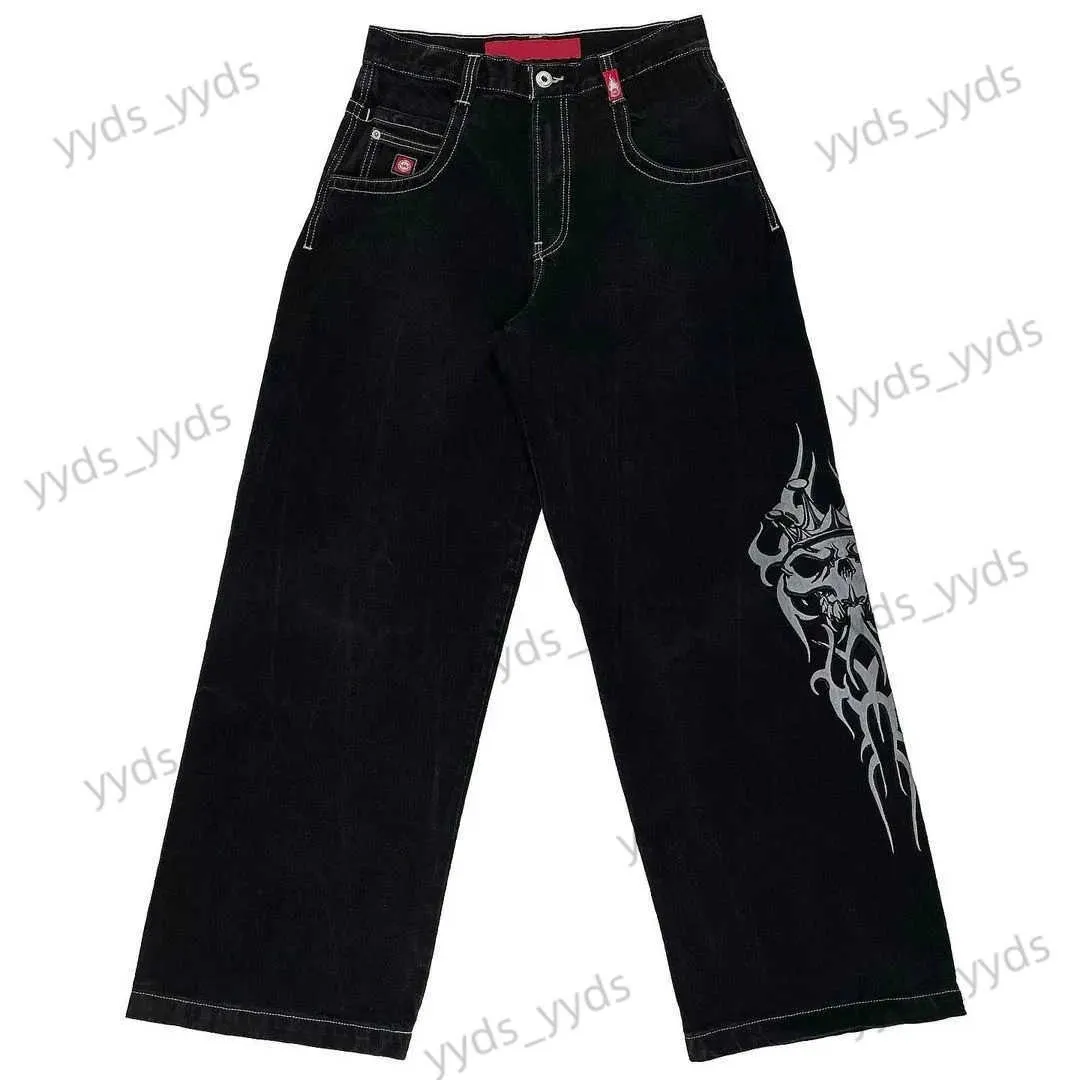 Jeans voor heren Dames Gothic Skull Print Zwart Baggy Jeans met hoge taille High Street Dweilen Broek Losse rechte broek Heren Hip Hop Y2k Jeans T231123