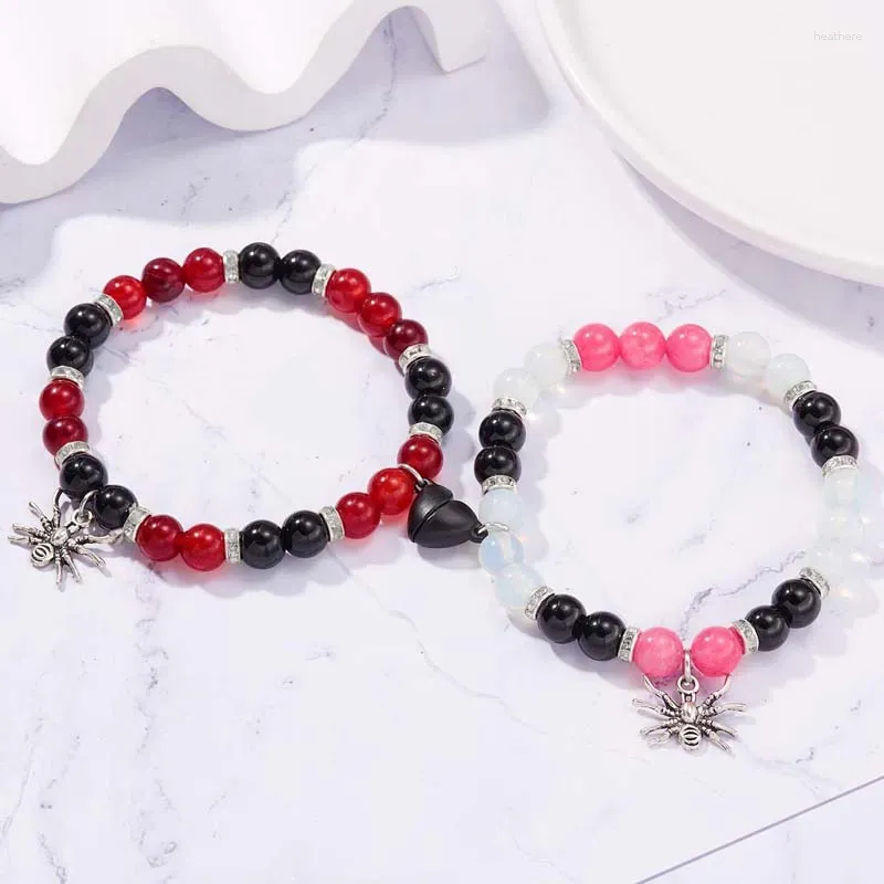 Strand 2pcs/Set Gotik Örümcek Çift Bileklik Kadınlar Moda Yaratıcı Kalp Manyetik Eşleştirme Boncuklu Cadılar Bayramı Takı