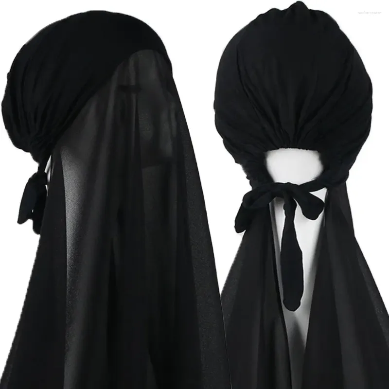 Vêtements ethniques Musilm Femmes Instant Mousseline Hijab avec Bonnet Heavy Hijabs Élastique Casquettes Intérieures Foulards Cap Pinless