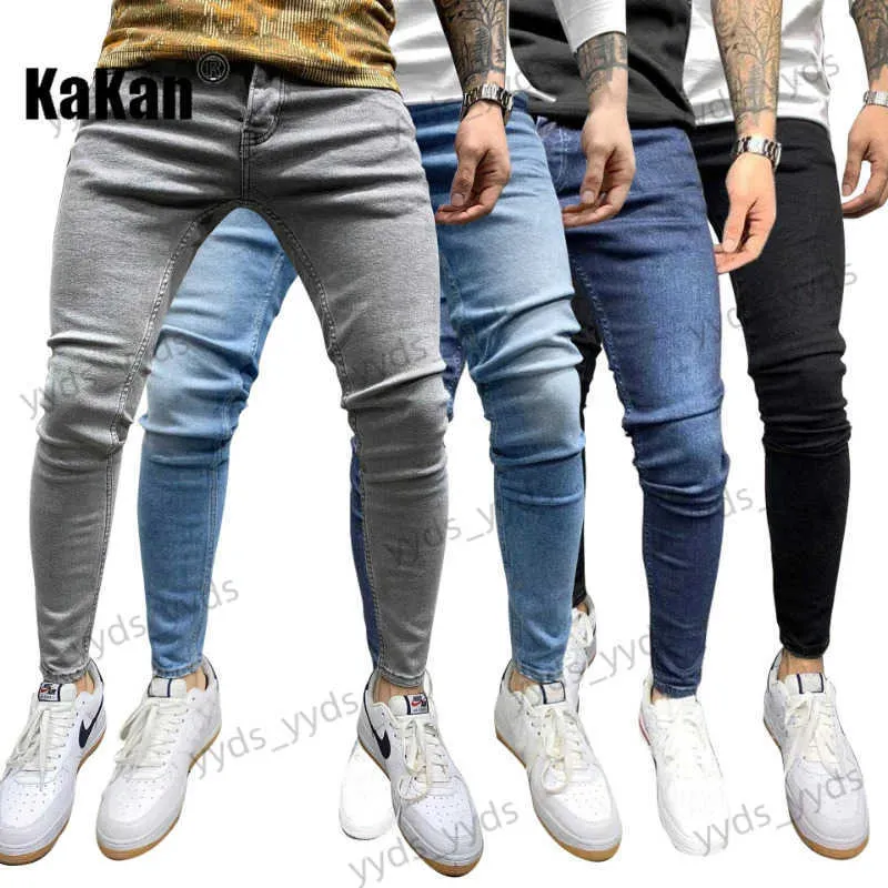 Men's Jeans Kakan - High-quality Men's Elastic Tight-fitting Small-foot Men's Jeans Popular New Classic Four-color Jeans K016-2050 T231123