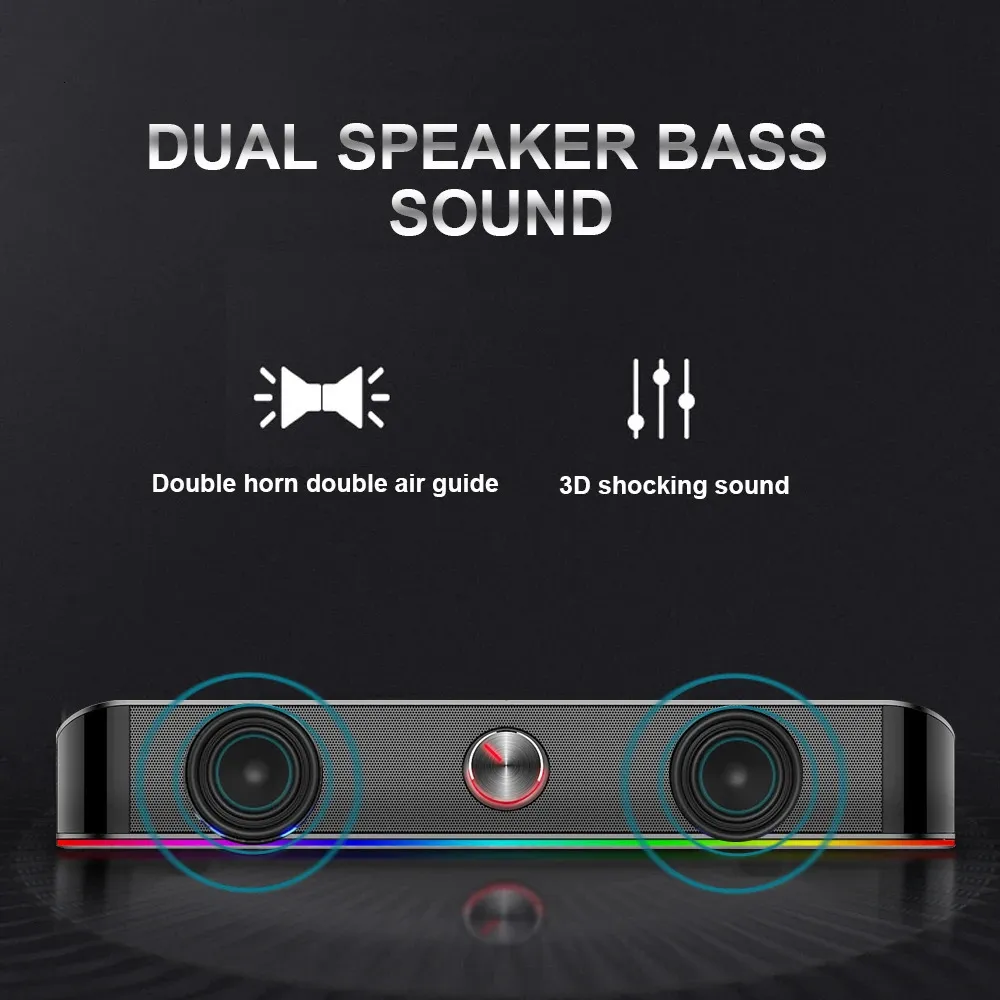 RGB Stereo Sound Computer Speakers 3.5mm USB Powered Soundbar for Desktop  Laptop