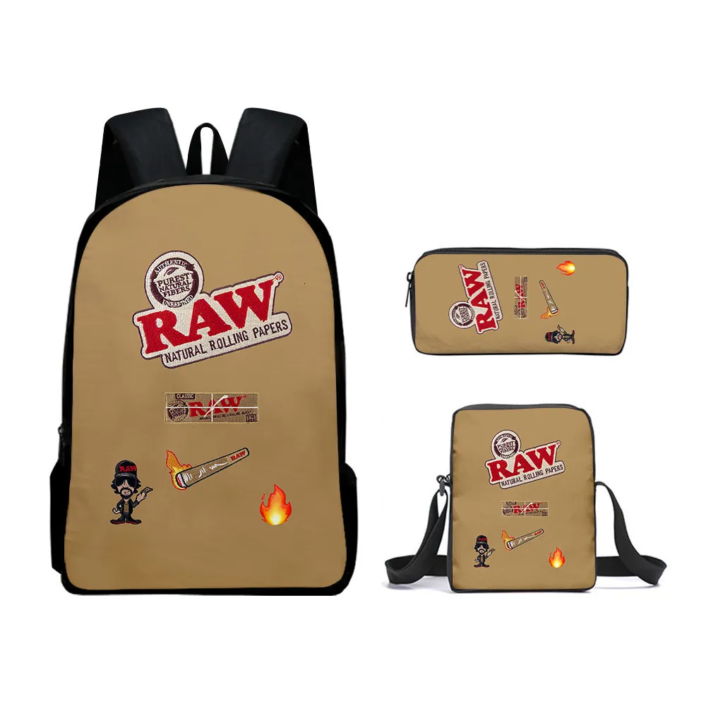 School Bags Backpacks 3pcs Raw Natural Rolling Paper Cigar Backpack Men Oxford Waterproof Backpack Raw Tobacco Streetwear Women Laptop Travel Backpack 230422