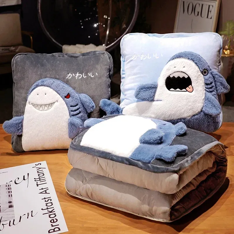 Shark Pillow Blanket 2-in-1 Soft Plush Shark Throw Blanket