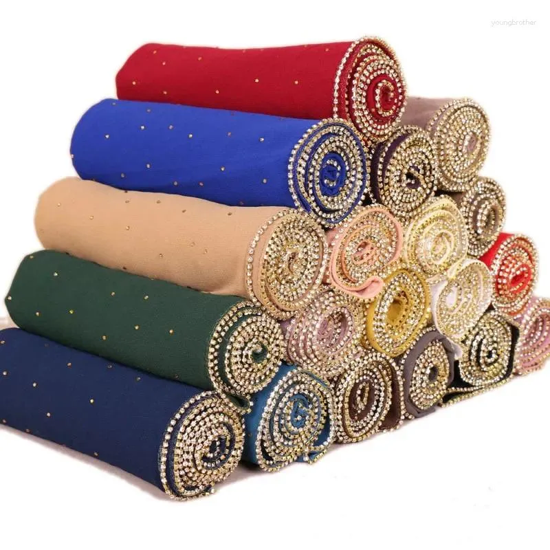 Foulards Élégant Magnifique Solide Perle En Mousseline De Soie Longue Écharpe Pour Femmes Bandeau Châle Hijabs Musulman Foulard Vêtements Accessoires Cadeaux