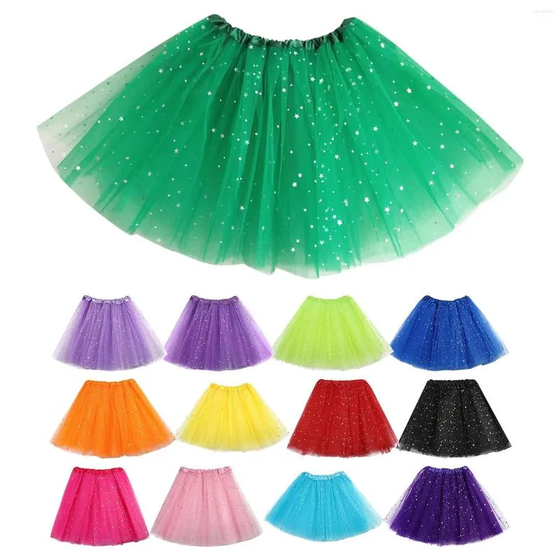 Kjolar kvinnors tutu kjol muti färger mini kort för kvinnor stjärna paljett mesh elastisk balett dancewear fairy tulle