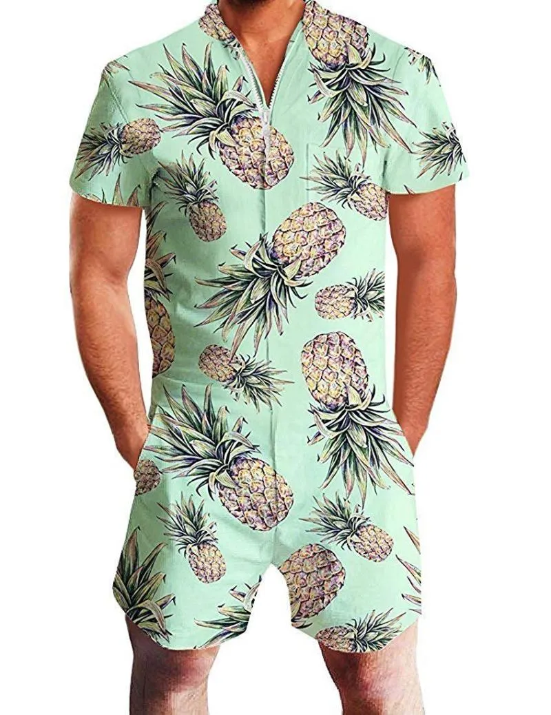 Tute da uomo 2023 Fenicotteri Stampa floreale Pagliaccetto Uomo 3D Divertente Tuta manica corta Estate Hawaii Tutina tuta Casual One Piece Outf