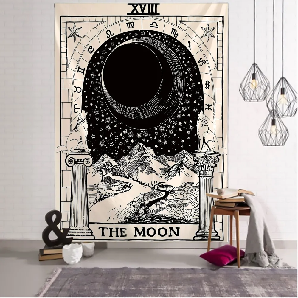 Handses tarot kart goblen psychedelic duvar asılı astroloji kehanet büyücülük odası dekor yatak örtüsü güneş ayı 230422