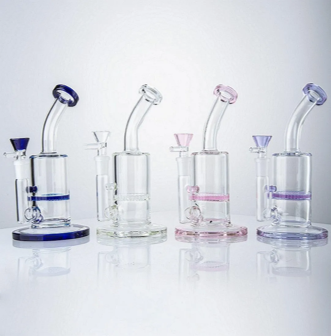 Narghilè da 7 pollici Mini piccoli 5 mm di spessore olio Dab Rigs a nido d'ape Perc Bong in vetro trasparente blu rosa Tubi dell'acqua congiunti da 14 mm con ciotola inebriante5235306