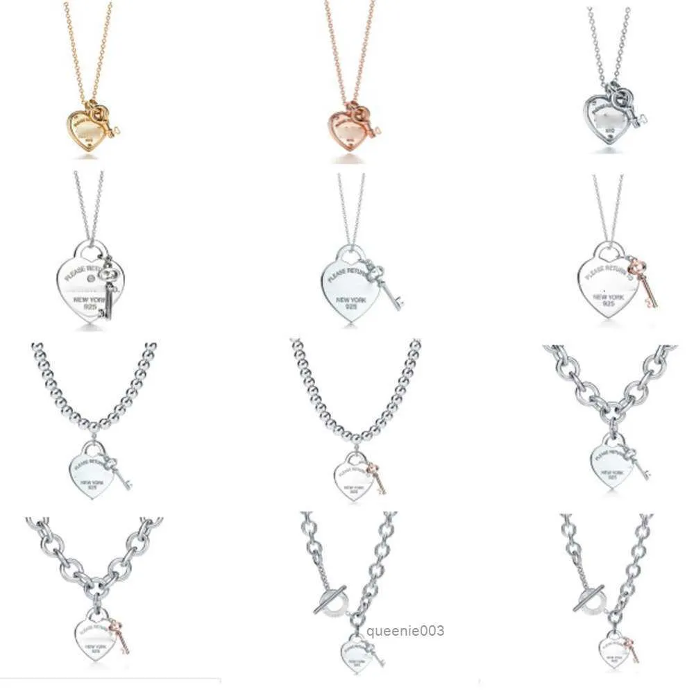Tiffanylise Luxury Designe Populära S925 Sterling Silver Heart Gold Plated Diamond Necklace Love Pendant Collar Chain With Box YWE2