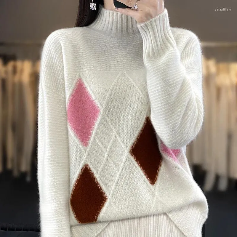 Kadın Sweaters Merino Yün Süvarisi Kış Kalın Kadın Uzun Kollu Buzlu Yeltlanmalı Küley Kültürü Kadın Jumper Büyük Boyutlu Üst Boyut