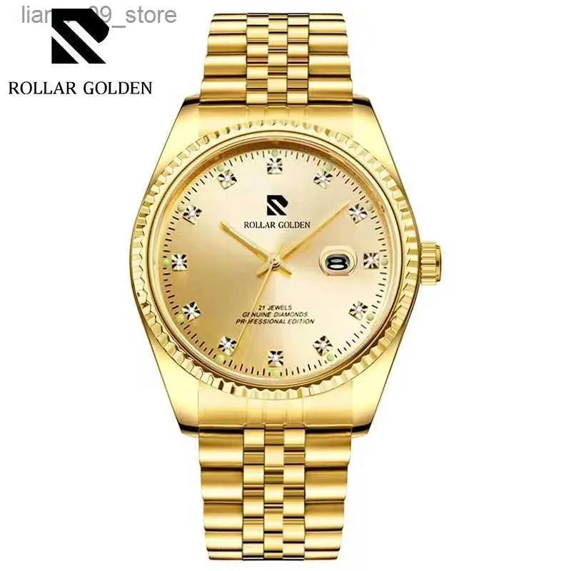 Wristwatches ROLLAR GOLDEN men's fully automatic waterproof mechanical watch with a personalized polygon dial luminous watchQ231123