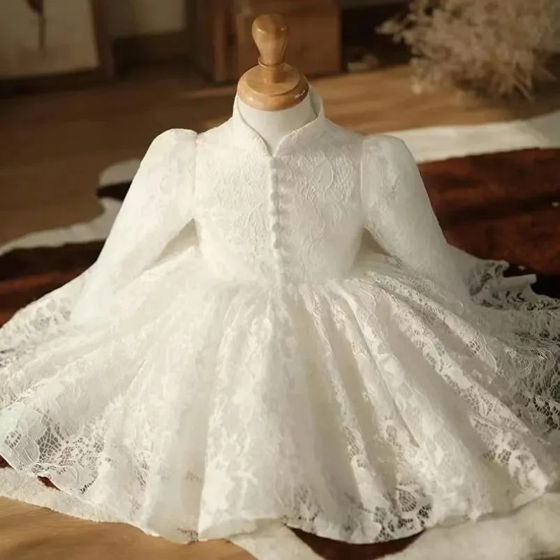 Sukienki dziewczyny moda dziewczyna sukienka księżniczka Długie rękawie dziecko koronkowe vintage tutu vestido przyjęcie urodzin