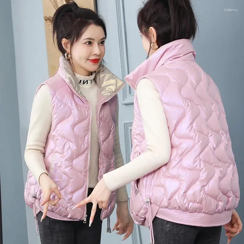 Women's Vests Korean Fashion Cute Shiny Design Waistcoat Women Spring Autumn Winter Kawaii Ladies Warm Outerwear Female Wholesale