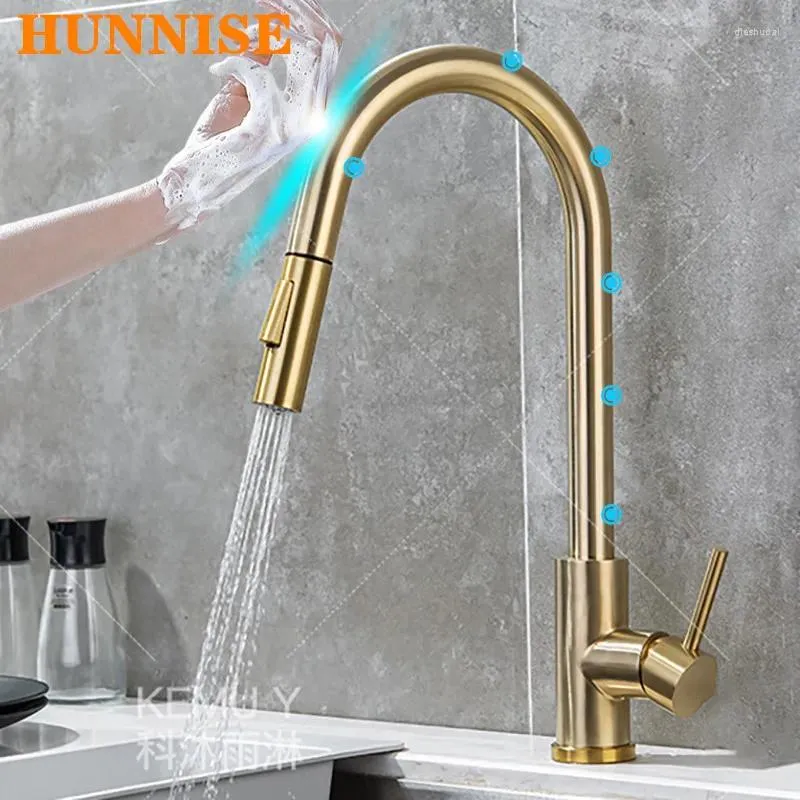 Torneiras de cozinha Torneira de toque frio Torneira de aço inoxidável Pull Out Mixer Tap Handfree Sensor Smart